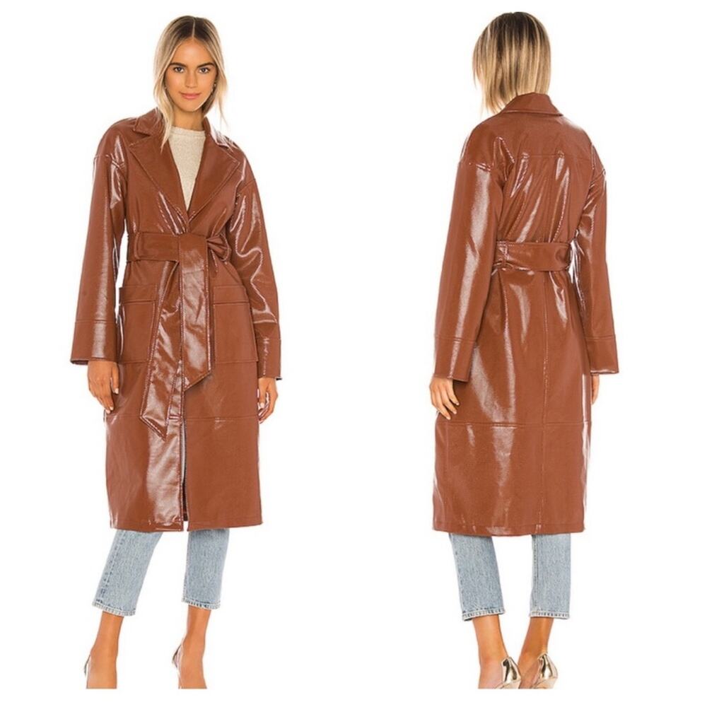NEW Camila Coelho Faux Croc Esma Trench Coat in Cognac Medium
